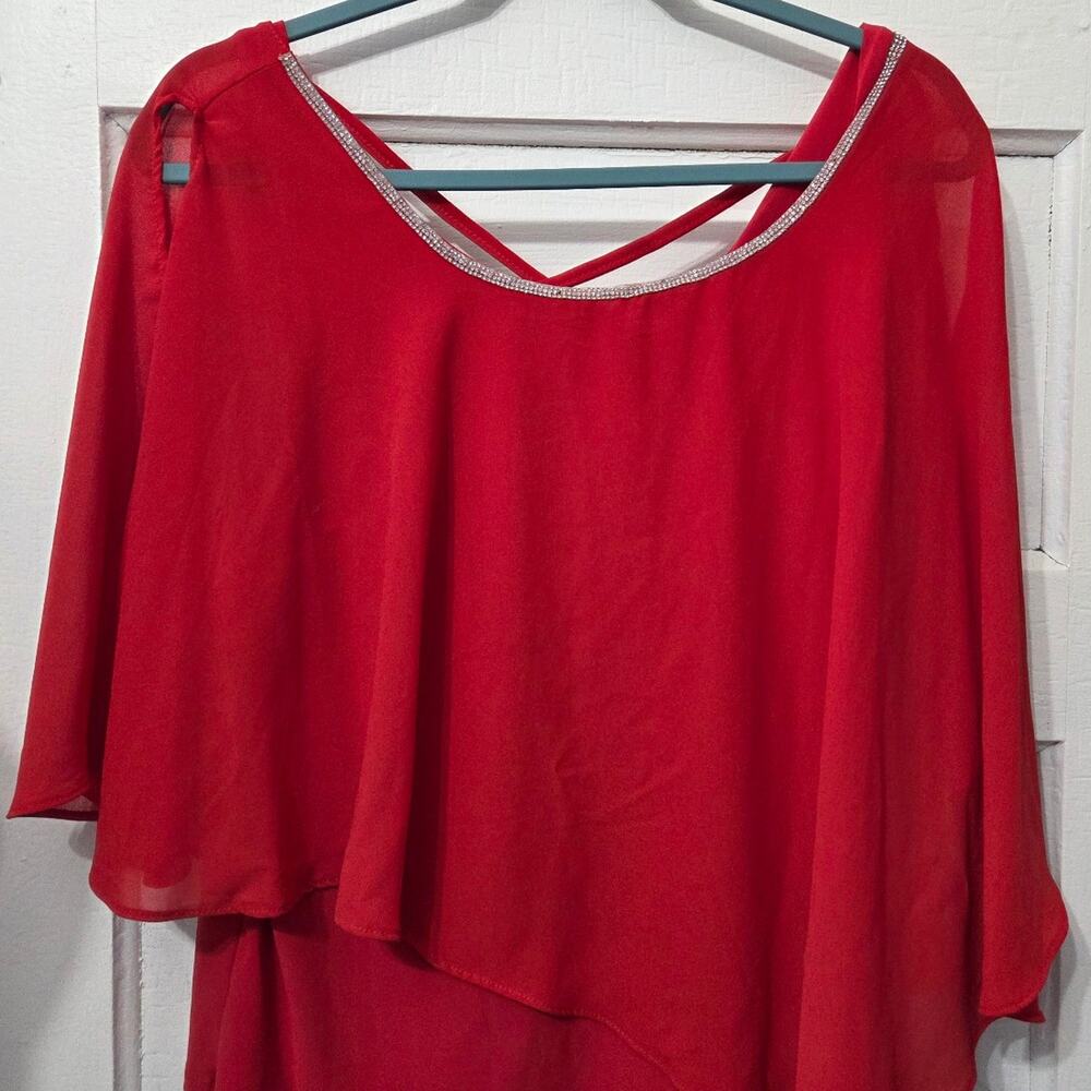 NY Collection Woman's Red silky Blouse size L